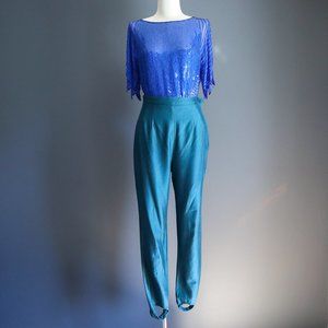 80's Teal High Waisted Stirrup Pants by BCBG Paris